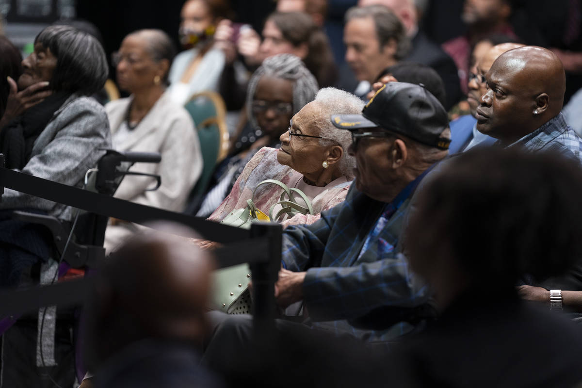 Viola Fletcher, the oldest living survivor of the Tulsa race massacre, listens as President Joe ...