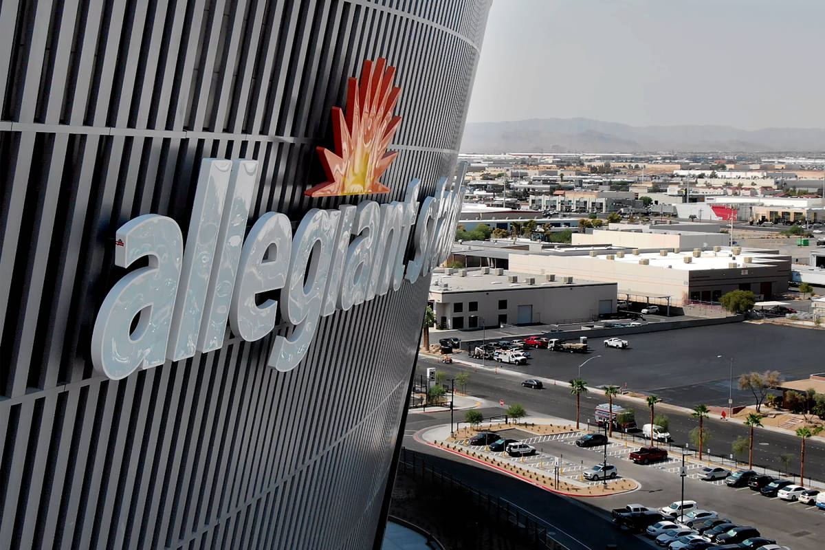 Aerial view of the Allegiant Stadium logo on Wednesday, August 26, 2020. (Michael Quine/Las Veg ...