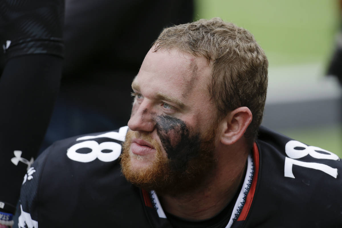 Cincinnati offensive lineman Parker Ehinger (78) sits on the sideline in the second half of an ...