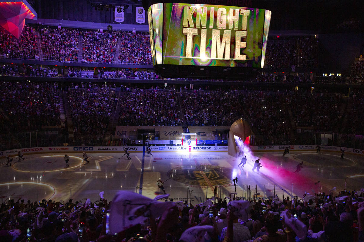 The Golden Knights take the ice for Game 3 of a second-round NHL hockey Stanley Cup playoff ser ...