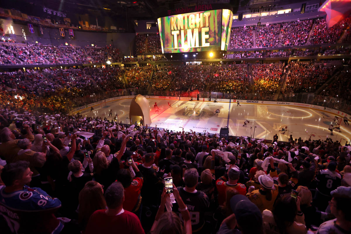 Fans attend Game 3 of a second-round NHL hockey Stanley Cup playoff series between the Vegas Go ...