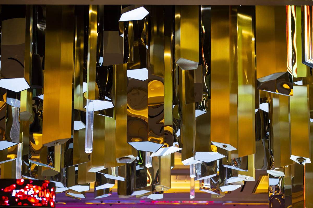 Design details from the Crystal Bar on the casino floor are seen during a tour of Resorts World ...