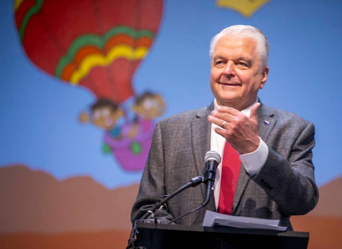 Gov. Steve Sisolak speaks during a ceremony for four bill signings at Fay Herron Elementary Sch ...