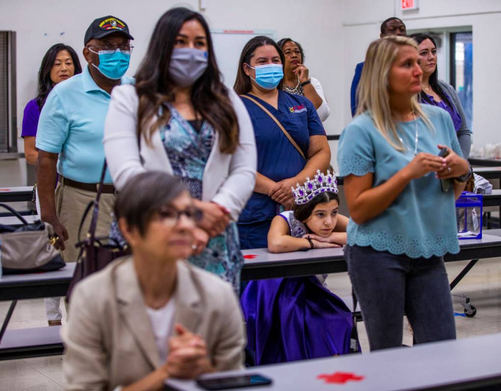 Attendees including Miss Nevada Role Model Tayla Westerman listen in during a ceremony for four ...