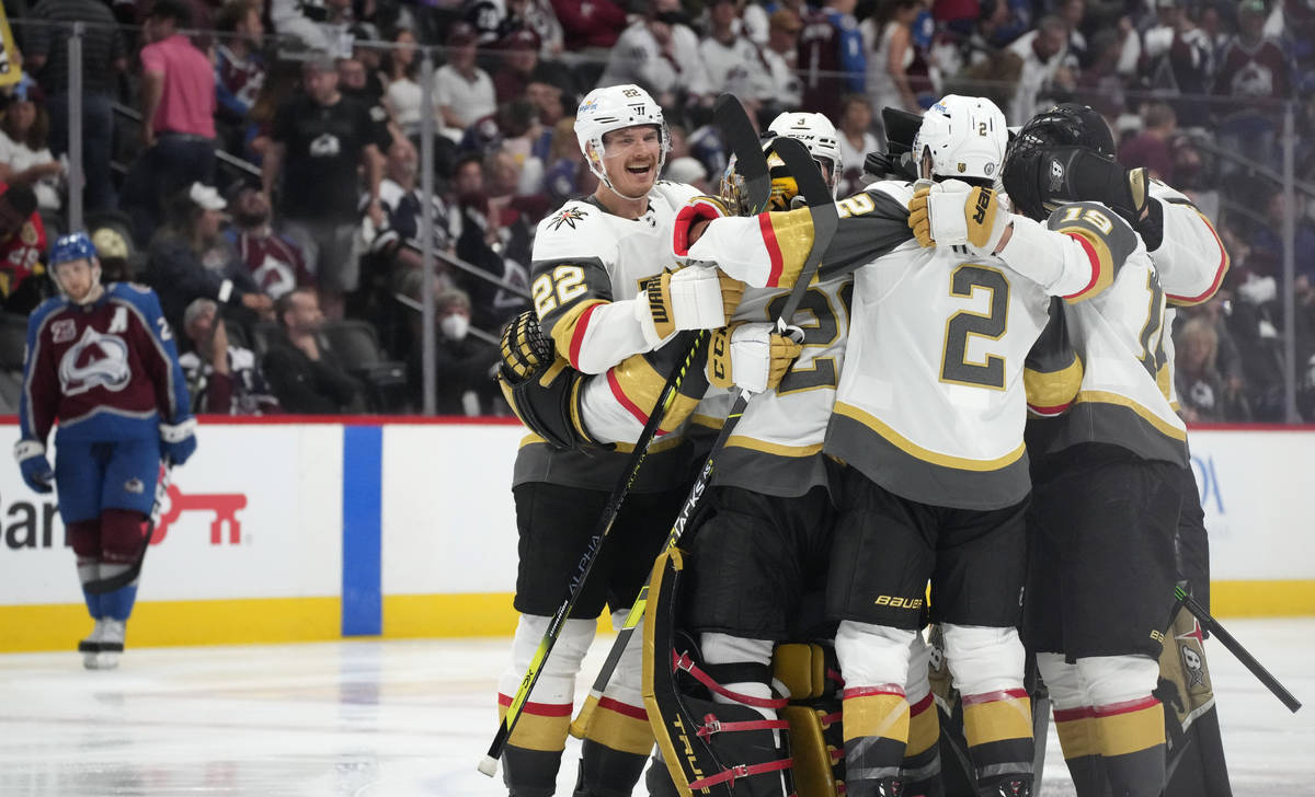 Vegas Golden Knights defenseman Nick Holden, goaltender Marc-Andre Fleury, defenseman Zach Whit ...