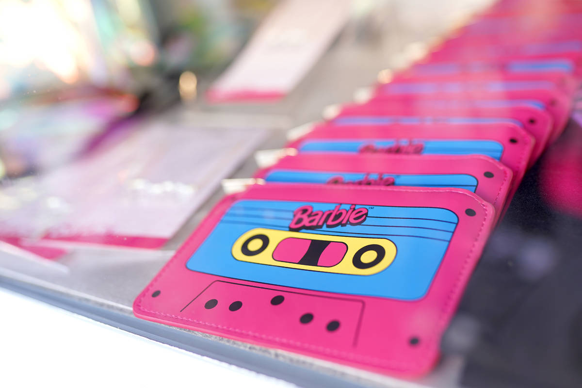 Cassette wallets on display at the Barbie Truck Totally Throwback Tour Launch at The Grove on N ...