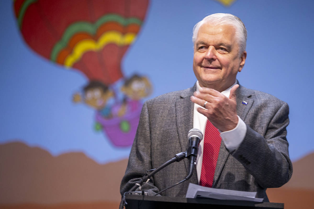 Gov. Steve Sisolak speaks during a ceremony for four bill signings at Fay Herron Elementary Sch ...