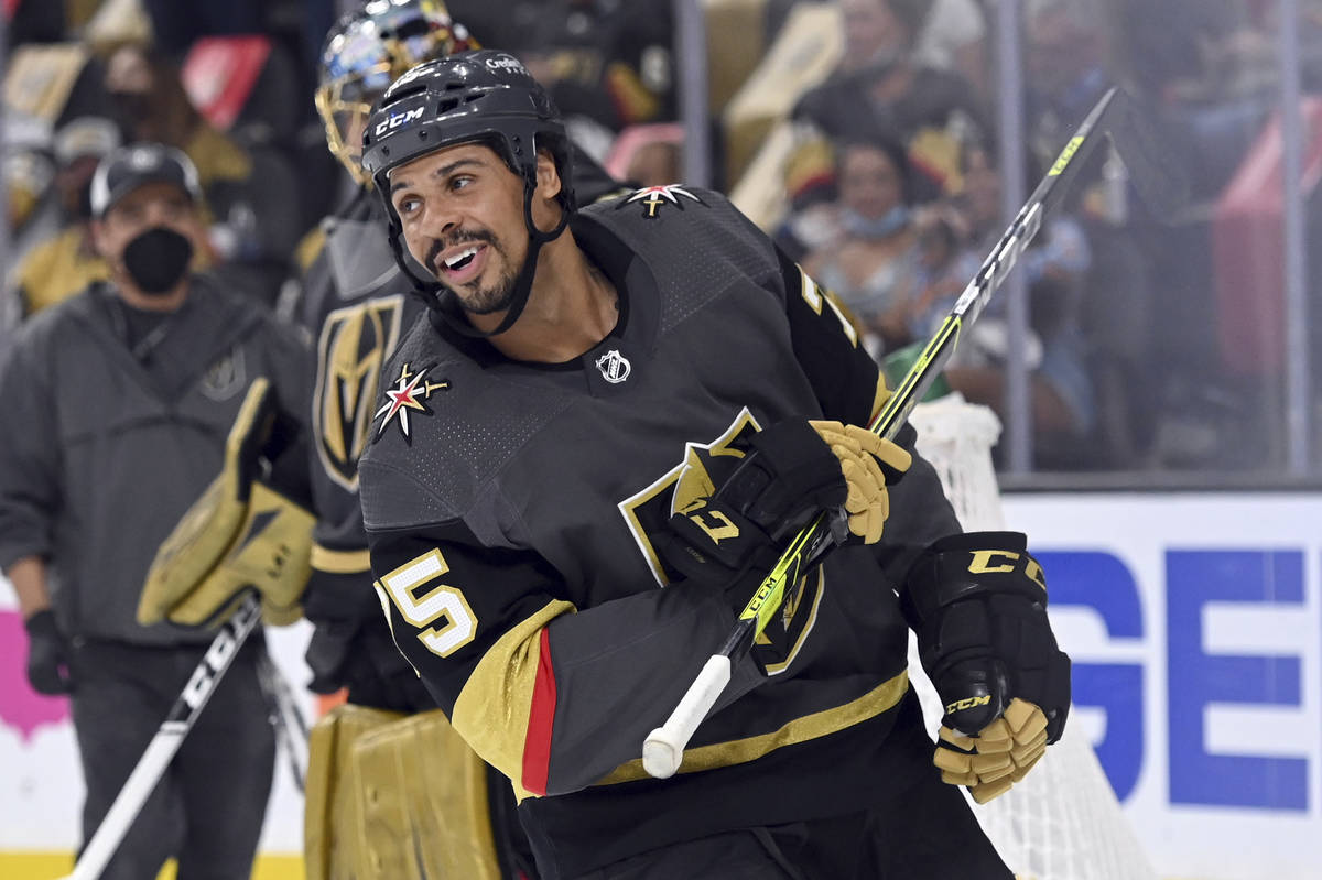 Vegas Golden Knights right wing Ryan Reaves (75) skates aMinnesota Wild during the second perio ...