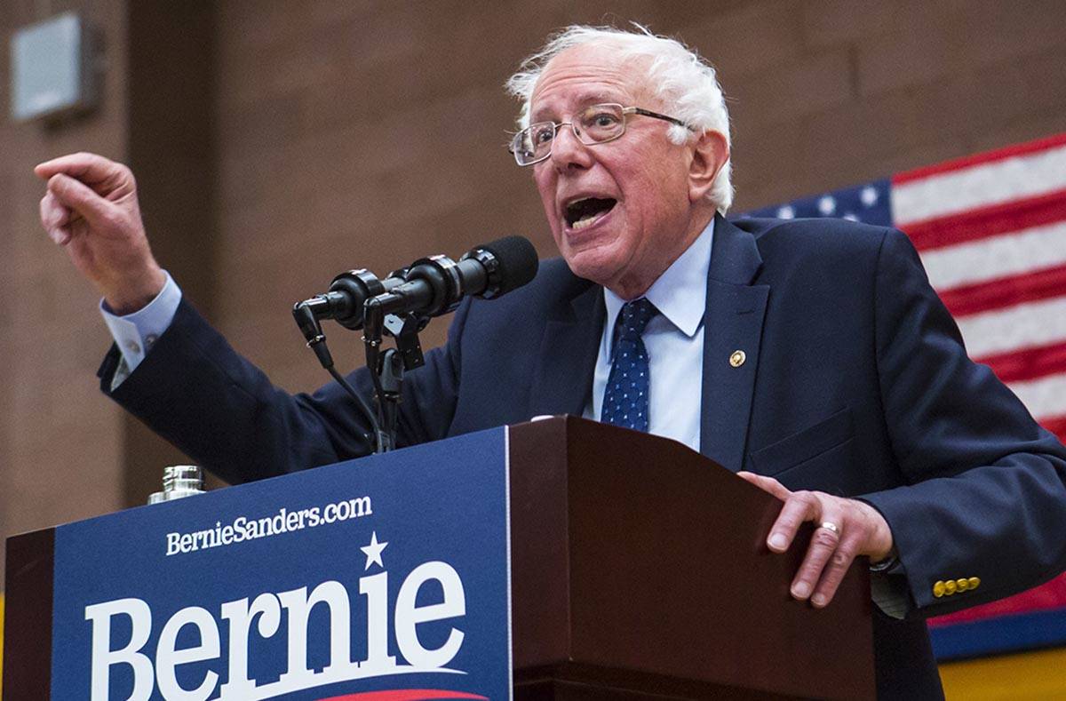 Democratic presidential candidate Sen. Bernie Sanders, I-Vt., speaks during a town hall event a ...