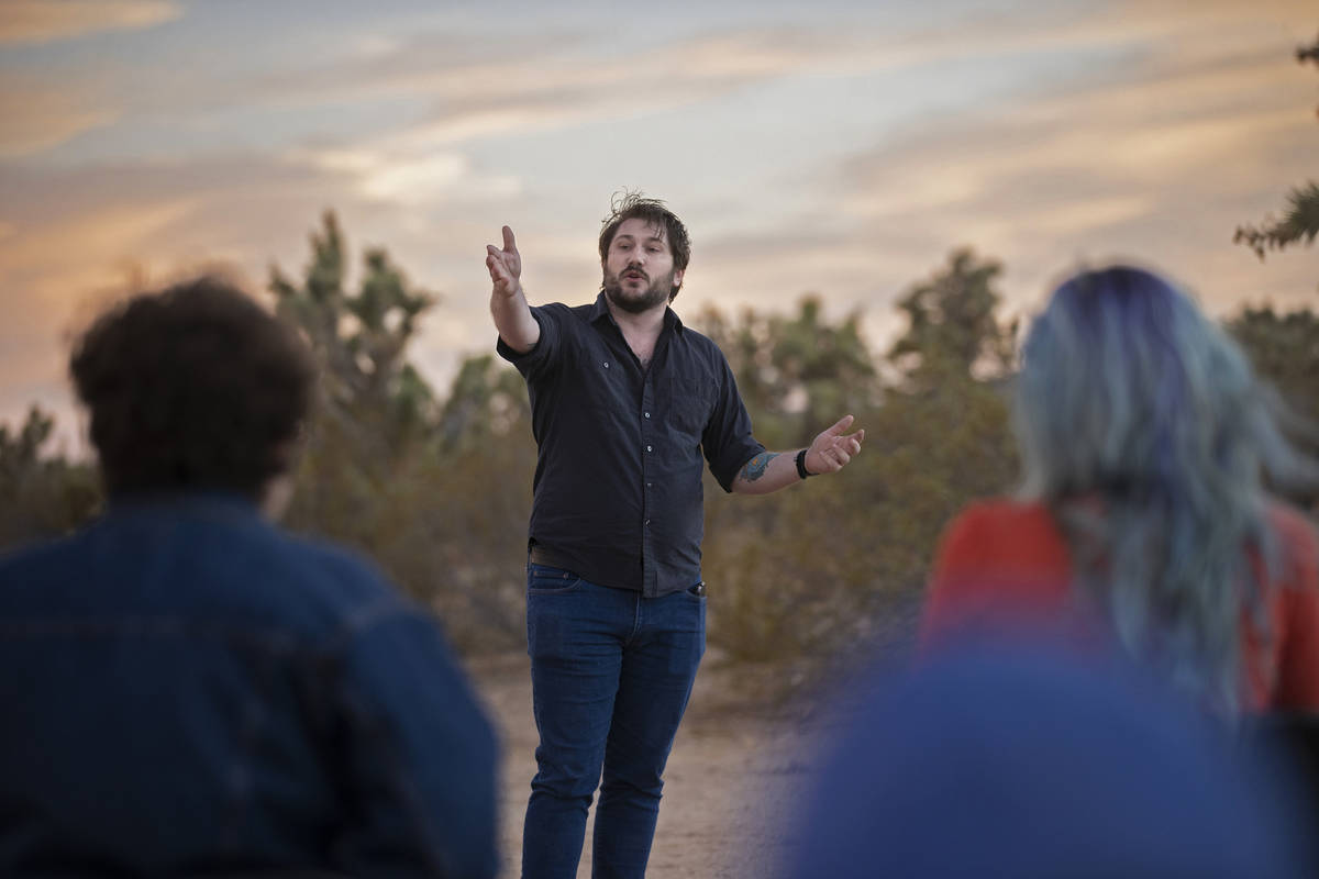 Gabriel Di Chiara, with the Nevada Conservation League, addresses attendees during an event to ...