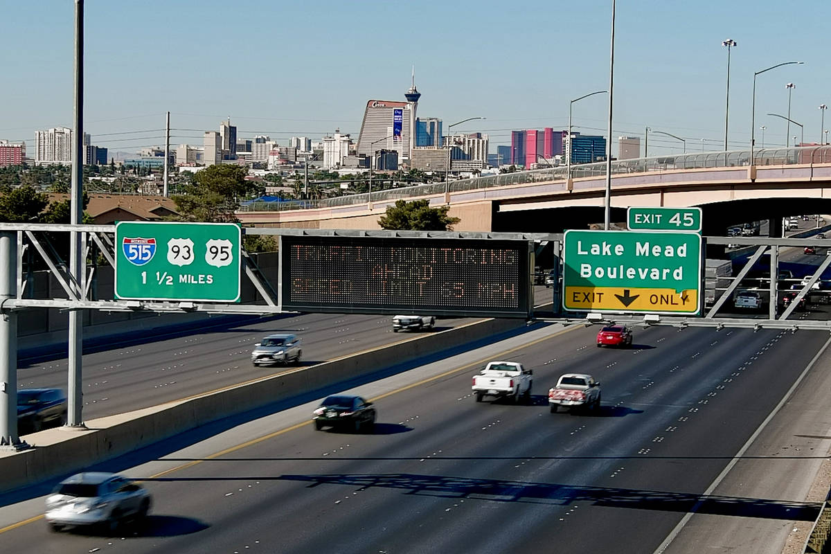 A dynamic messaging sign near I-15 southbound near Lake Mead was updated by RTC's FAST team to ...