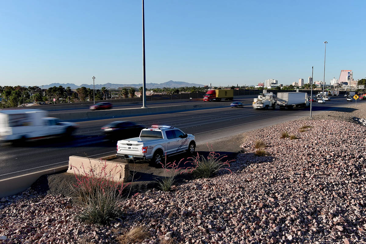 This is a strategic traffic management site on I-15 SB near Lake Mead where an NHP trooper is s ...