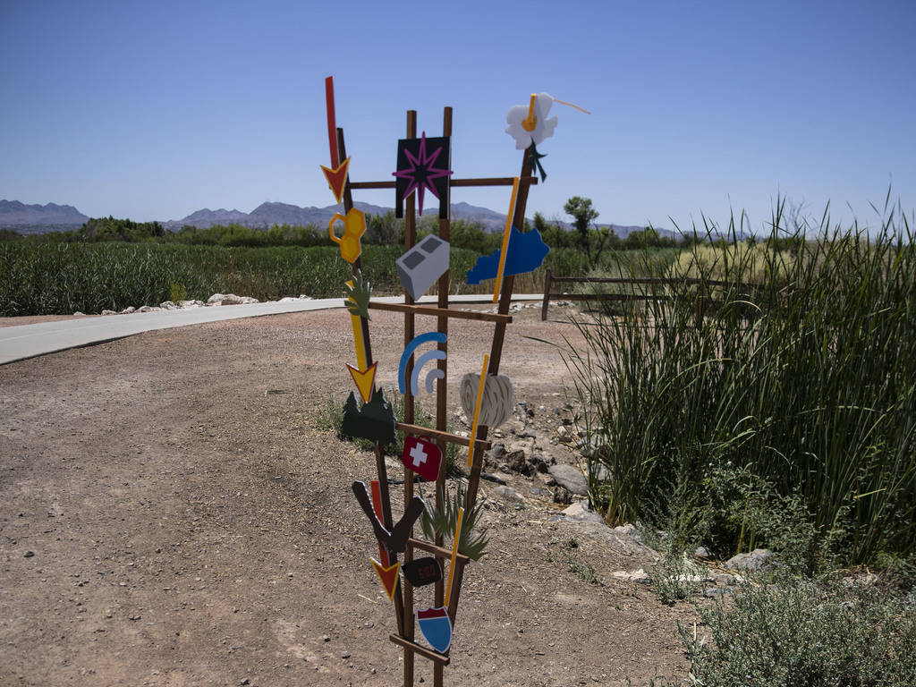 An art work made by Mark Salinas and Angela Brommel is displayed along the Clark County Wetland ...