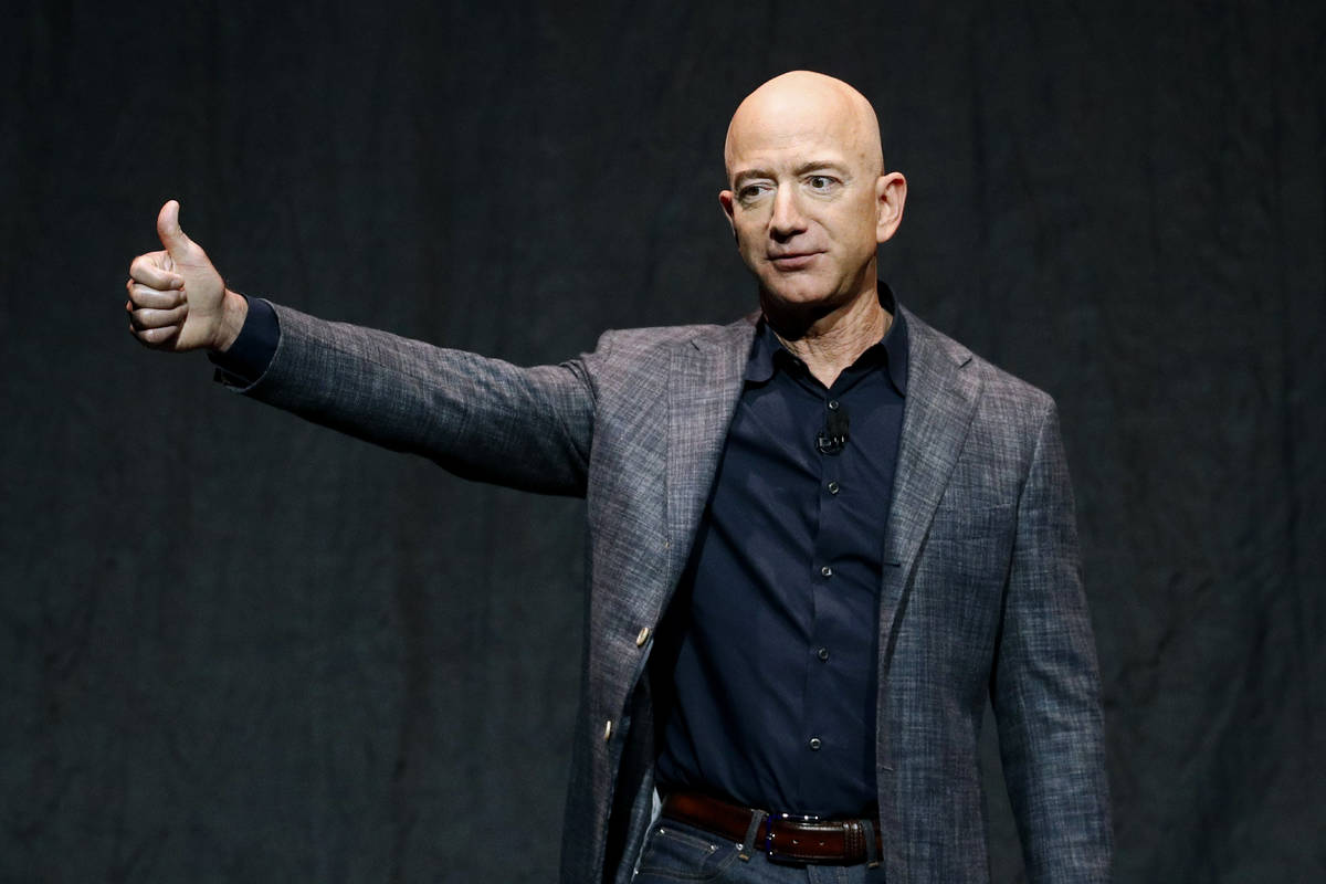 In this Thursday, May 9, 2019, file photo, Jeff Bezos speaks at an event before unveiling Blue ...