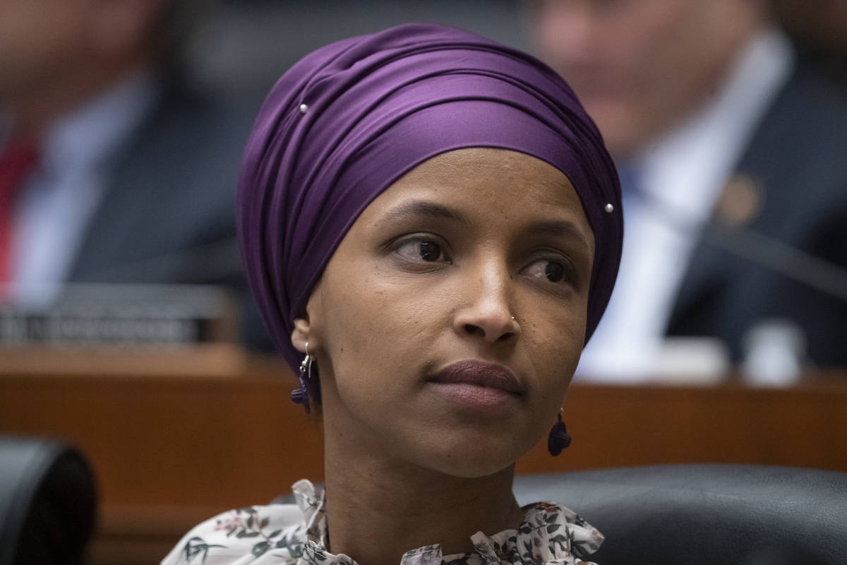 FILE - In this March 6, 2019, file photo, Rep. Ilhan Omar, D-Minn. (AP Photo/J. Scott Applewhit ...