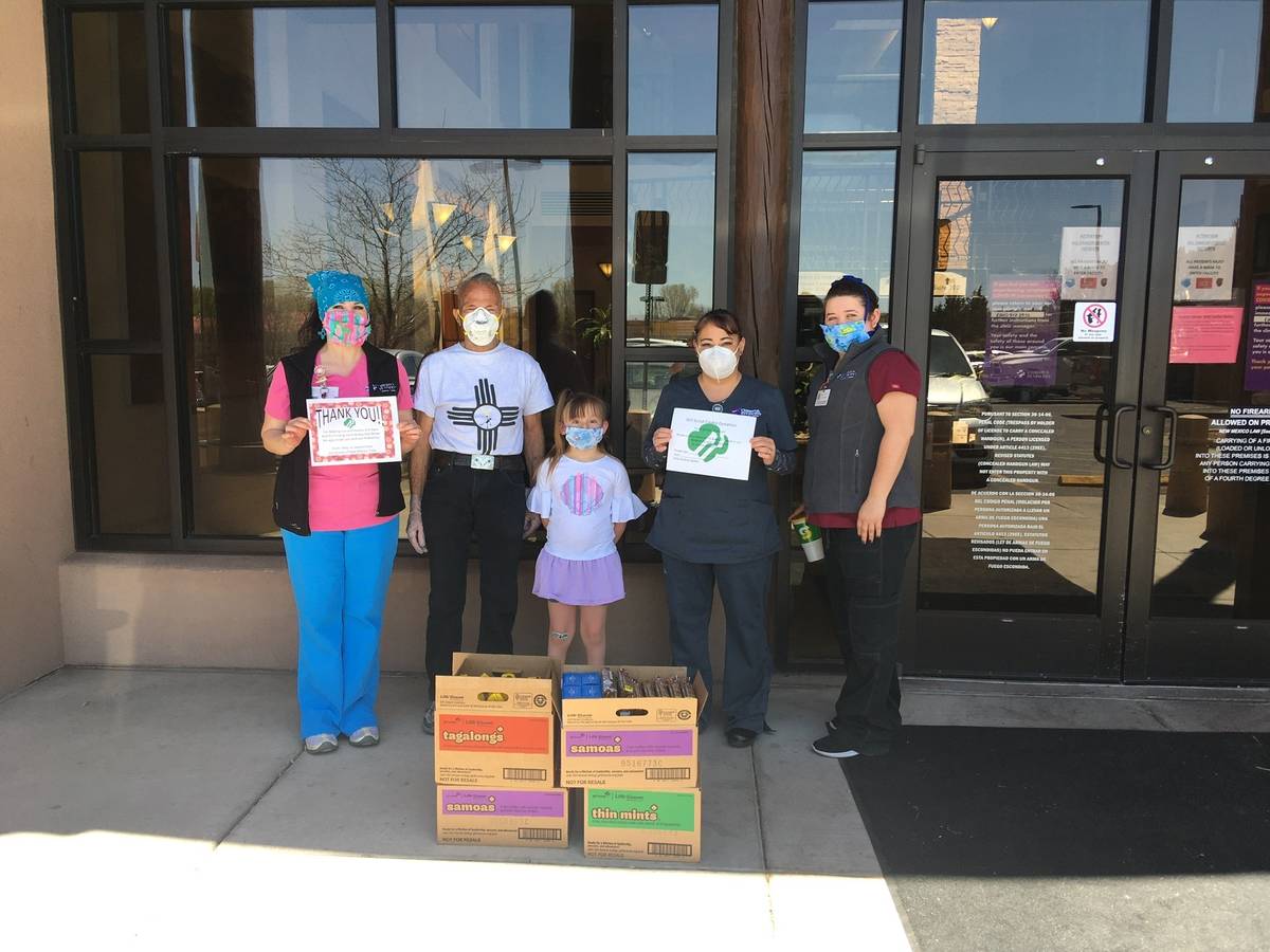 This April 30, 2020 image provided by Girl Scouts of New Mexico Trails shows health care worker ...