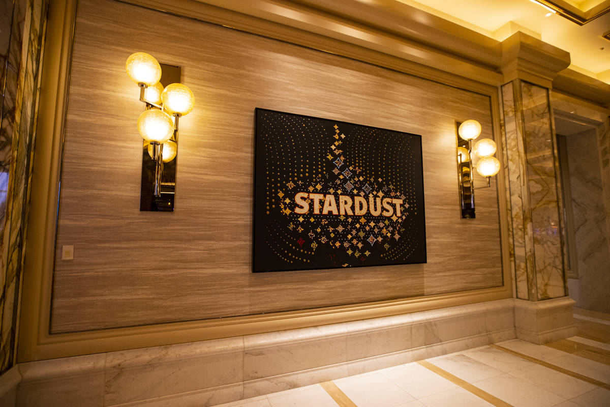 A rendition of the Stardust marquee from Daniel Fine Art is seen during a tour of Resorts World ...