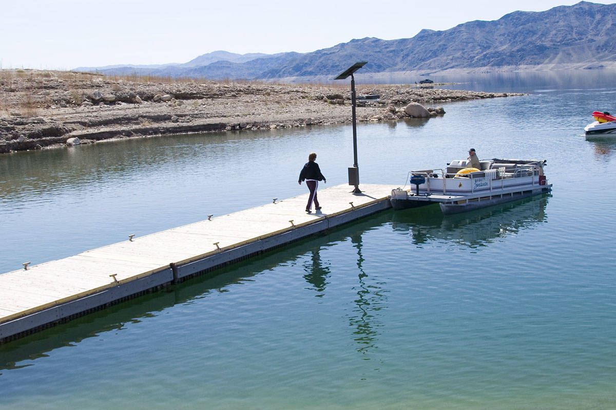 The dock at South Cove boat launch ramp, near the eastern end of Lake Mead National Recreation ...