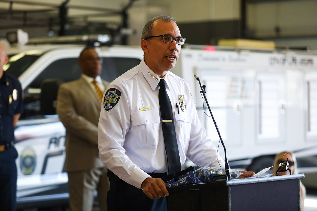 Department of Public Safety Chief Louis Molina addresses the media at an event to teach the pub ...