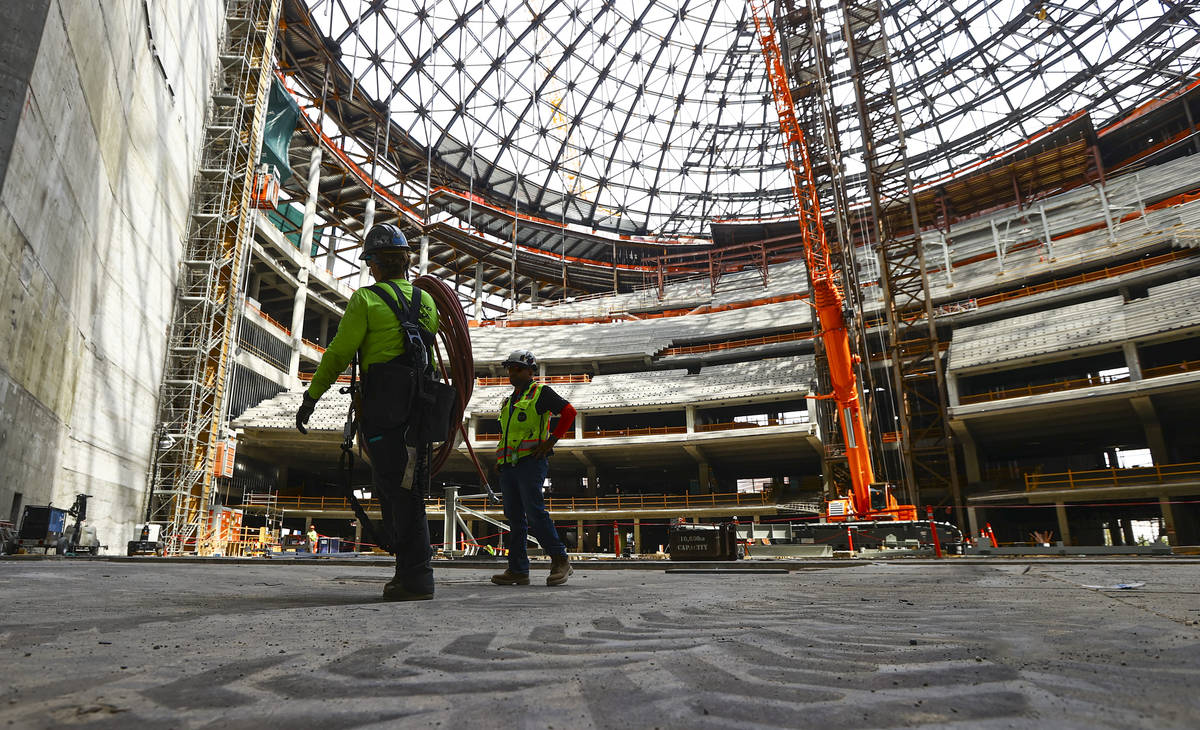 Construction continues during a tour of the Madison Square Garden Sphere at The Venetian in Las ...