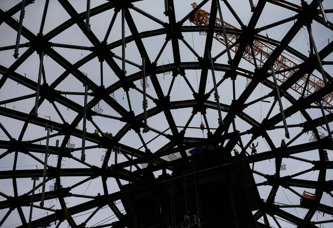 Construction continues during a tour of the Madison Square Garden Sphere at The Venetian in Las ...