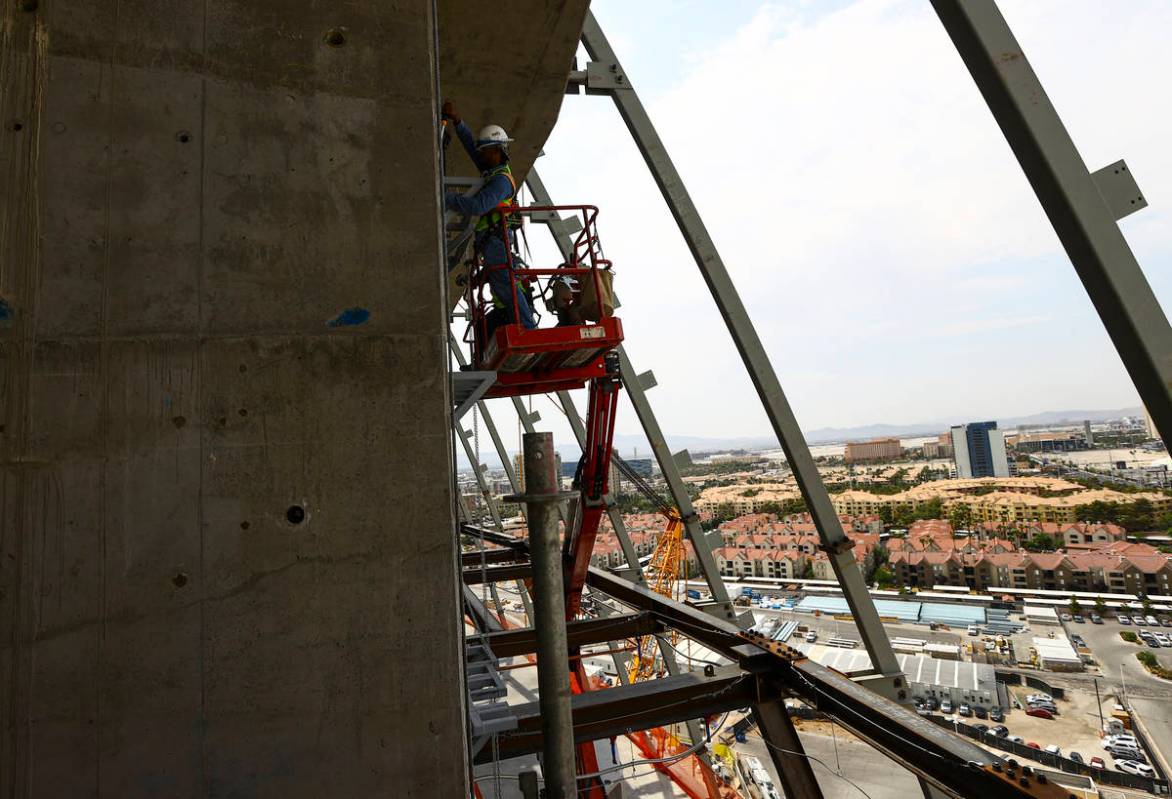 Construction continues during a tour of the Madison Square Garden Sphere at The Venetian in Las ...