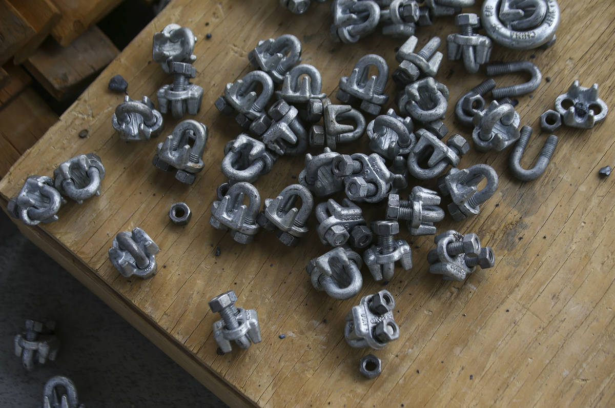 Hardware is seen as construction continues during a tour of the Madison Square Garden Sphere at ...