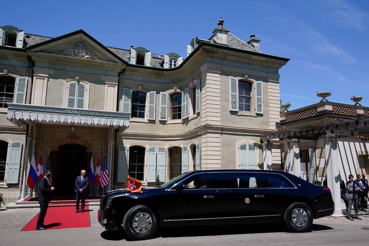 President Biden's motorcade arrives for his meeting with Russian President Vladimir Putin, at t ...