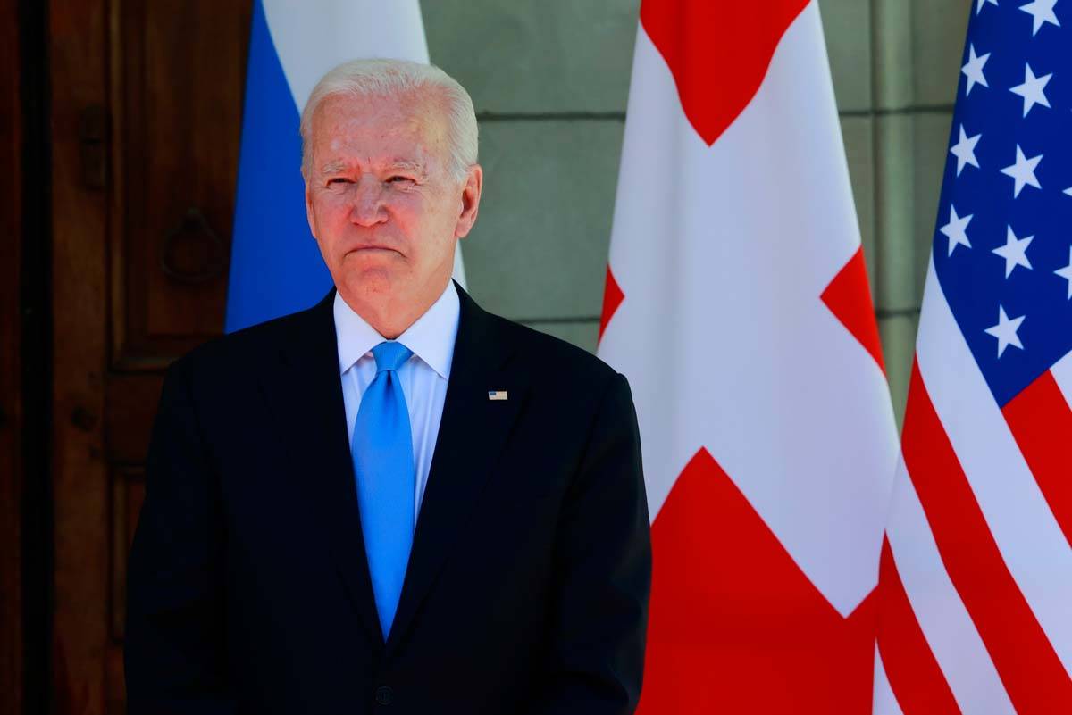 U.S. President Joe Biden looks on as he arrives for the U.S.-Russia summit, at Villa La Grange ...