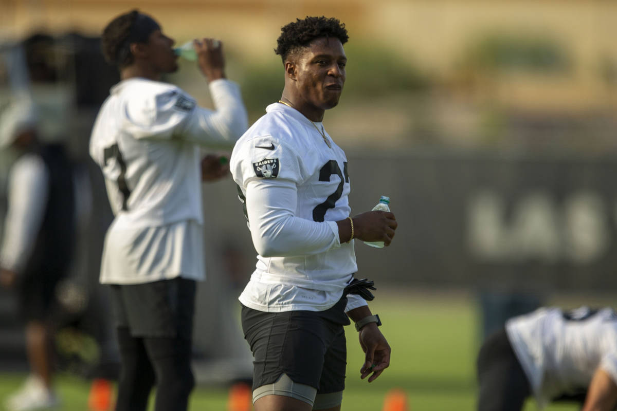 Raiders running back Kenyan Drake (23) during their NFL football practice on Wednesday, June 16 ...