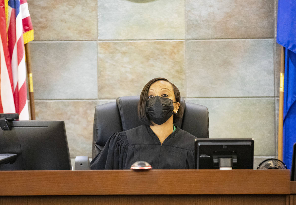 District Judge Tierra Jones presides over a court hearing for a trio of men with gang ties who ...