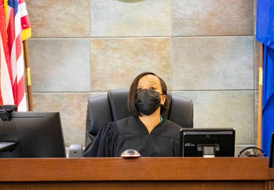 District Judge Tierra Jones presides over a court hearing for a trio of men with gang ties who ...