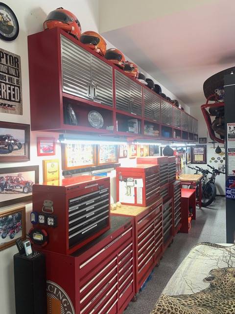 Mike Bilek's large garage has a work space. (Mike Bilek)