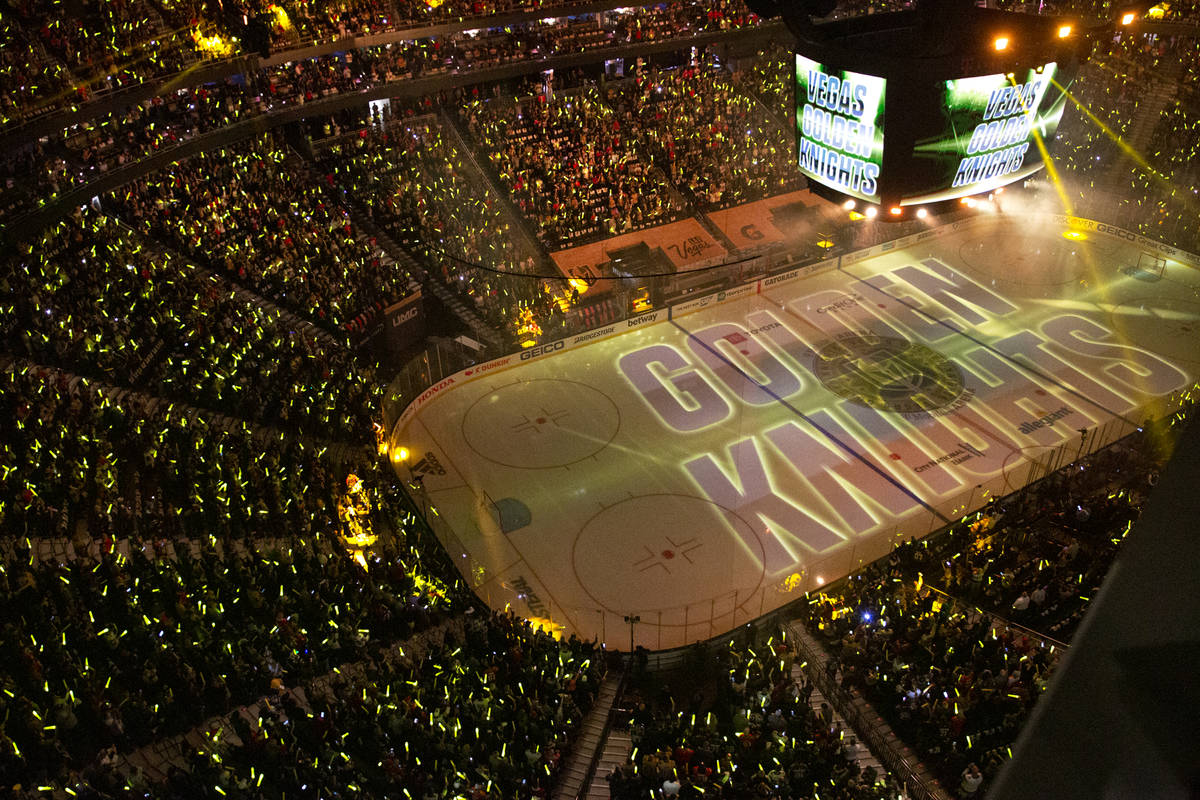 The crowd is on their feet before Game 1 of an NHL Stanley Cup semifinal playoff series between ...