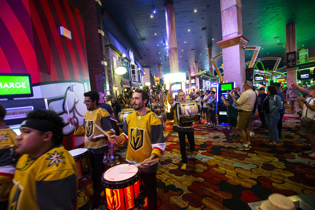 Members of the Knight Line participate in a parade before the start of Game 2 against the Montr ...