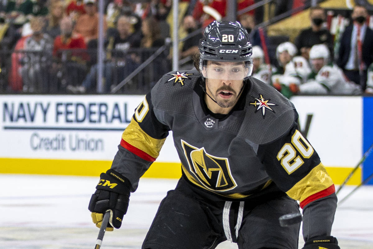 Golden Knights center Chandler Stephenson is shown at T-Mobile Arena on Sunday, May 16, 2021, i ...