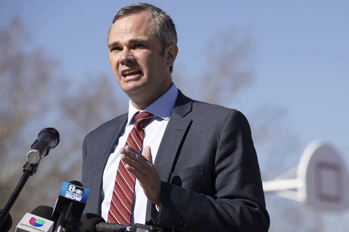 North Las Vegas City Manager Ryann Juden speaks during a press conference at Desert Horizons Pa ...