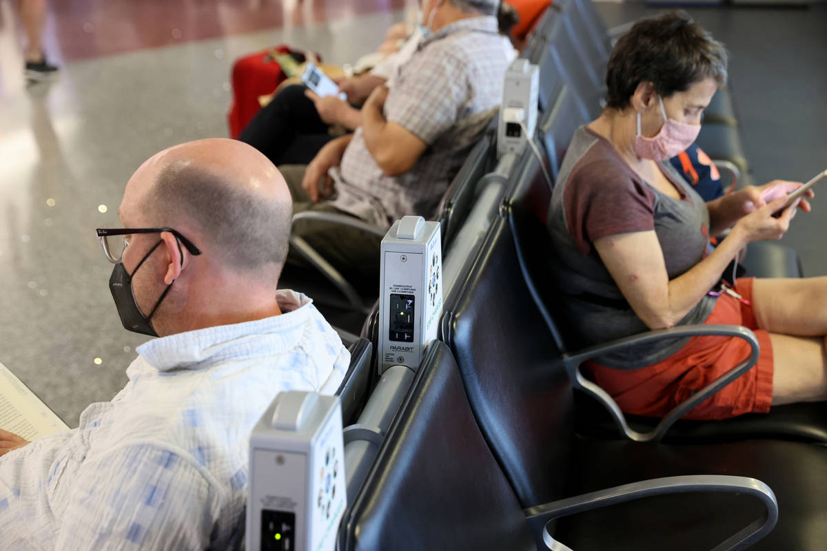 Charging stations at the renovated C Concourse at Terminal 1 in McCarran International Airport ...