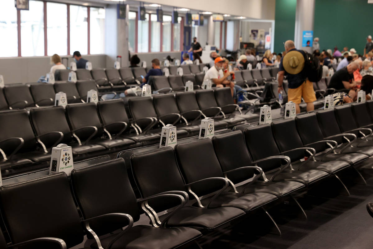 Charging stations at the renovated C Concourse at Terminal 1 in McCarran International Airport ...