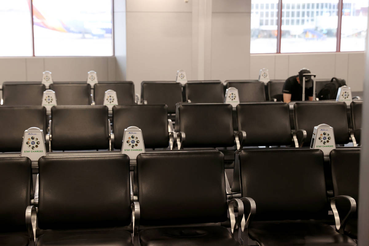 Charging stations at the renovated C Concourse at Terminal 1 in McCarran International Airport ...