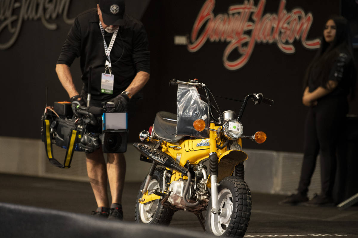 A Honda Trail 70 mini bike is auctioned off in the Barrett-Jackson auction at the Las Vegas Con ...