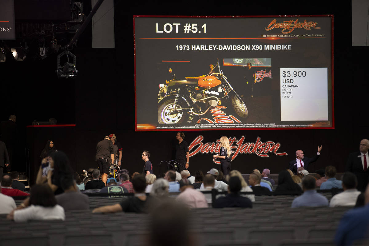A 1973 Harley-Davison X90 minibike is actioned off in the Barrett-Jackson auction at the Las Ve ...