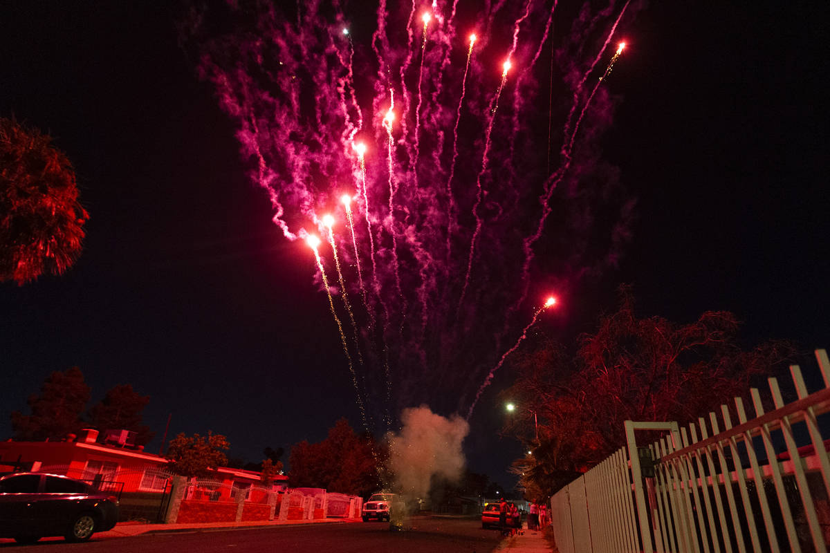 A group sets off illegal fireworks in celebration of Independence Day on Saturday, July 4, 2020 ...