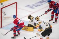 Montreal Canadiens' Josh Anderson (17) scores against Vegas Golden Knights goaltender Marc-Andr ...