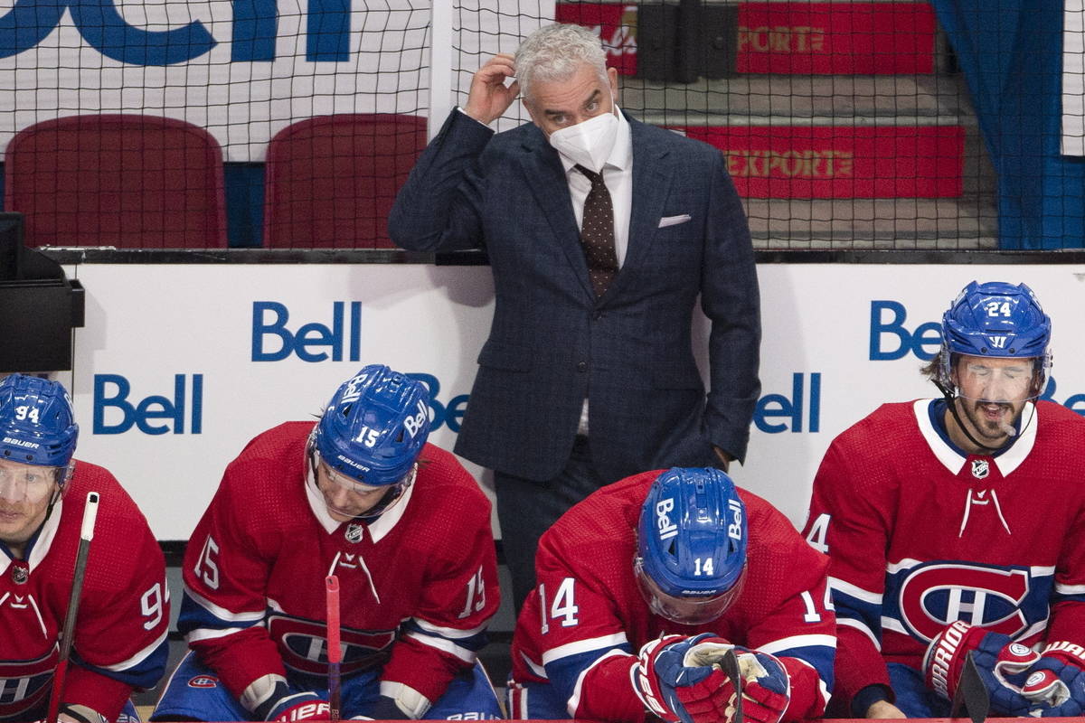 Montreal Canadiens head coach Dominique Ducharme scratches his head as he watches the final mom ...