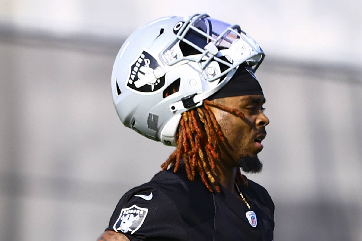 Raiders cornerback Damon Arnette participates during an NFL football minicamp at Raiders headqu ...