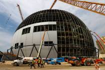 Construction continues during a tour of the Madison Square Garden Sphere at The Venetian in Las ...