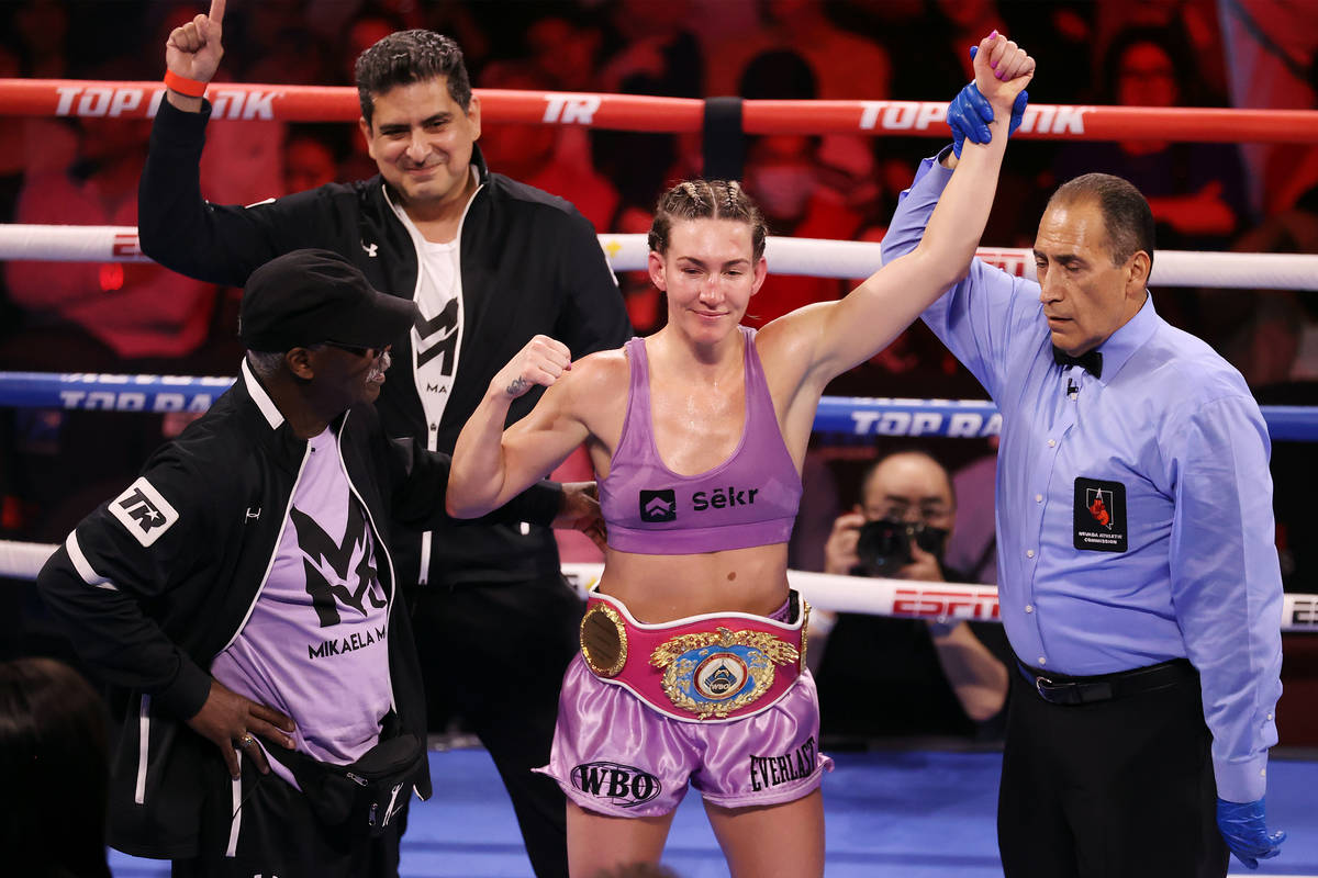 Mikaela Mayer is annnouced the winner by unanimous decision against Erica Farias in the WBO Fem ...
