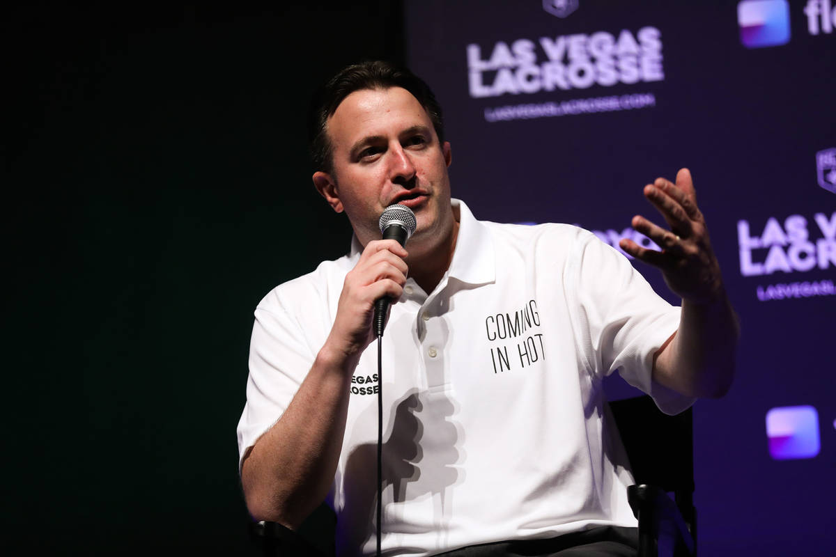 Mark Fine, CEO of Las Vegas Lacrosse, speaks to the crowd at an event to announce the expansion ...