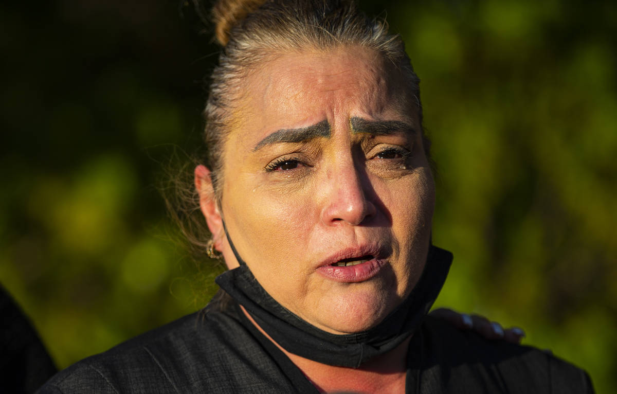 Aracely Palacio speaks during a news conference about the arrest and sentencing of Jose Rangel, ...